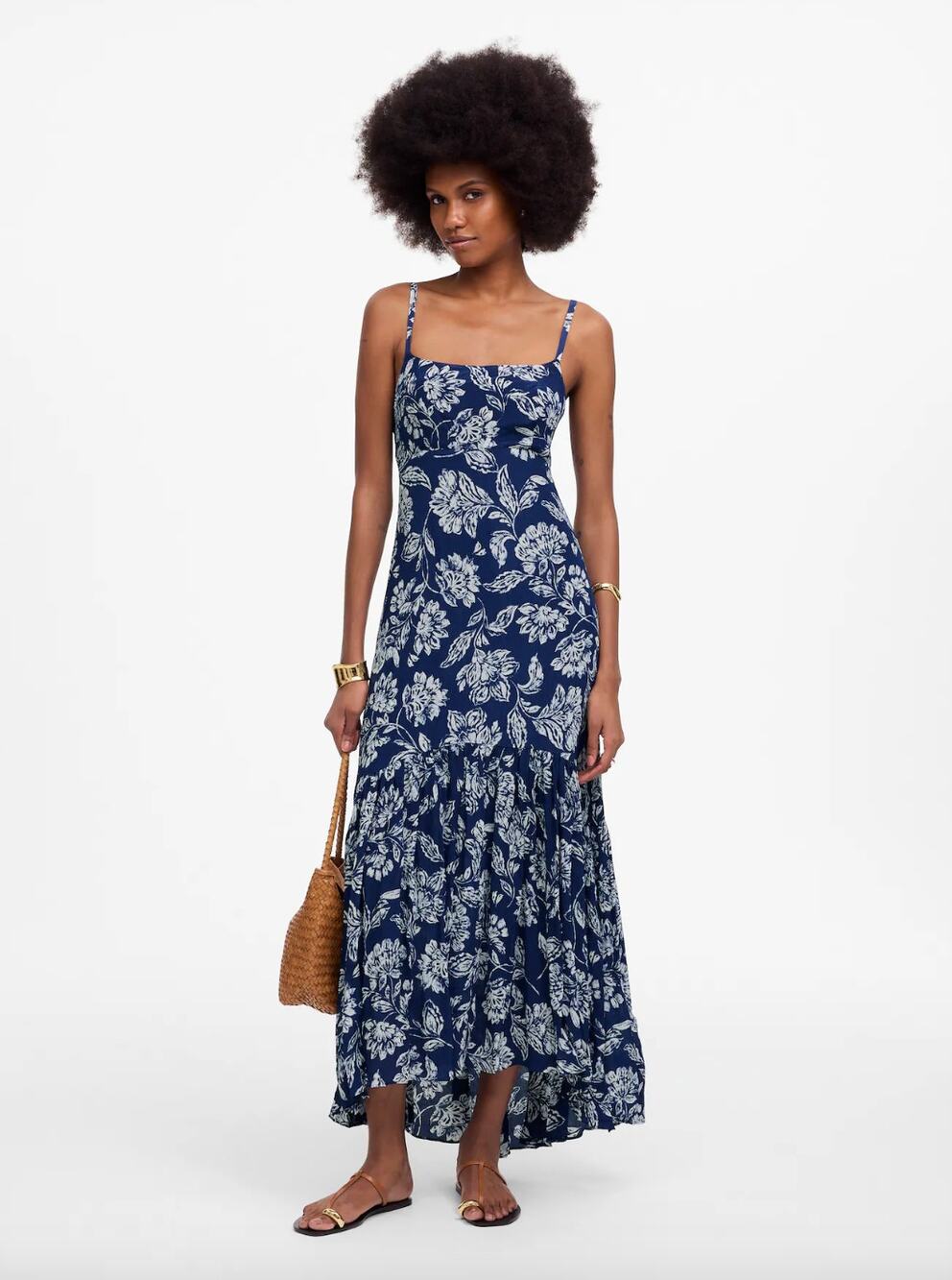 NEW Madewell Textured Maxi Slip Dress Saylor Floral Navy Viscose Backless US 4